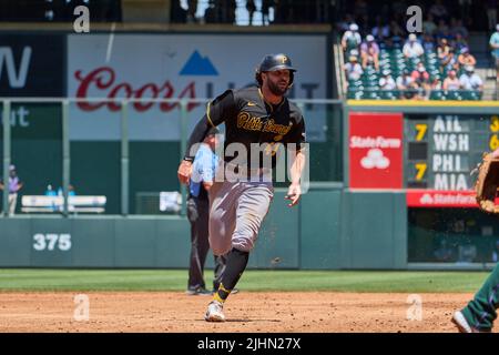 Pittsburgh Pirates center fielder Jake Marisnick (41) during the second  inning of a baseball game Saturday, July 16, 2022, in Denver. (AP  Photo/David Zalubowski Stock Photo - Alamy