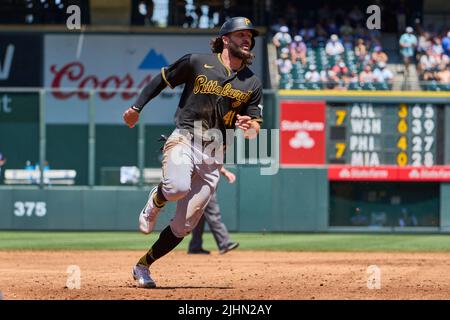 Pittsburgh Pirates center fielder Jake Marisnick (41) during the second  inning of a baseball game Saturday, July 16, 2022, in Denver. (AP  Photo/David Zalubowski Stock Photo - Alamy