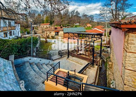 At the Open-air Museum of Water and Water Power in Varosi, the old part of Edessa town, Pella, Macedonia, Greece. Stock Photo