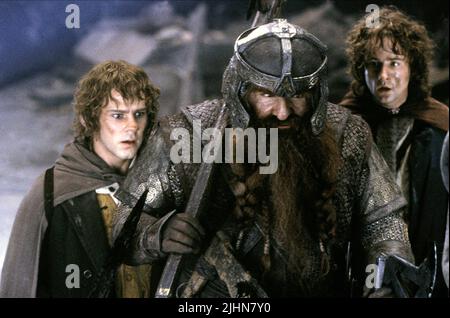DOMINIC MONAGHAN, JOHN RHYS-DAVIES, BILLY BOYD, THE LORD OF THE RINGS: THE FELLOWSHIP OF THE RING, 2001 Stock Photo