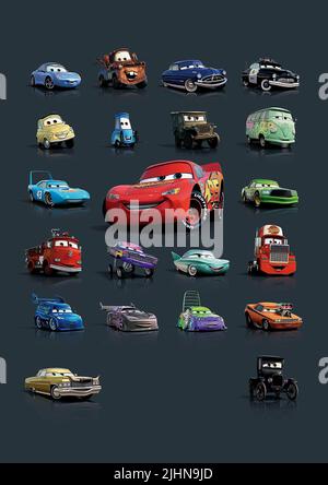 CARRERA,MATER,HUDSON,SHERRIF,LUIGI,GUIDO,SARGE,FILLMORE,KING,MCQUEEN,HICKS,RED,RAMONE,FLO,MACK,LIZZIE, CARS, 2006 Stock Photo