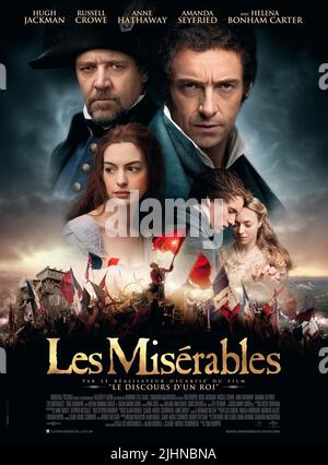 RUSSELL CROWE, HUGH JACKMAN, ANNE HATHAWAY, EDDIE REDMAYNE, AMANDA SEYFRIED POSTER, LES MISERABLES, 2012 Stock Photo