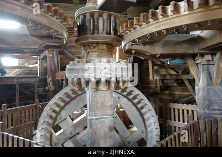 Mechanism inside a windmills at Zaanse Schans in the Netherlands Stock Photo