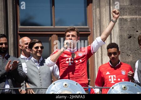 Thomas Mueller, Jamal Musiala at the celebrations of the FC Bayern ...