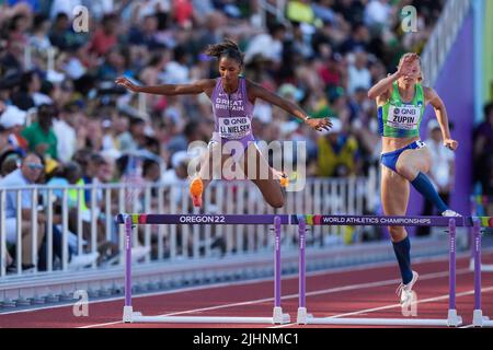 Great Britain's Lina Nielsen during the Women’s 400m Hurdles Heat 4 on day five of the World Athletics Championships at Hayward Field, University of Oregon in the United States. Picture date: Tuesday July 19, 2022. Stock Photo