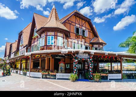 Blumenau, Brazil, January 20, 2022: A traditional German restaurant in German Village in the city of Blumenau, Brazil Stock Photo