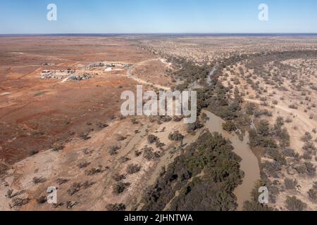 The tiny outback South Australian town of Innamincka on the banks of Cooper Creek. Stock Photo