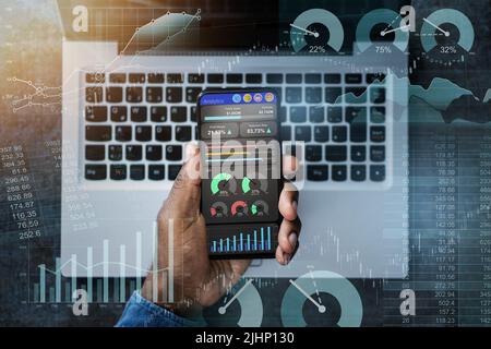 Financial KPI Data Profits Dashboard On Computer Stock Photo