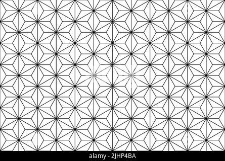 Asanoha. Seamless traditional Japanese pattern, black outline illustration over white background, abstract digital illustration Stock Photo