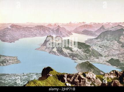 Lake Lucerne and Pilatus, Switzerland 1890. Stock Photo