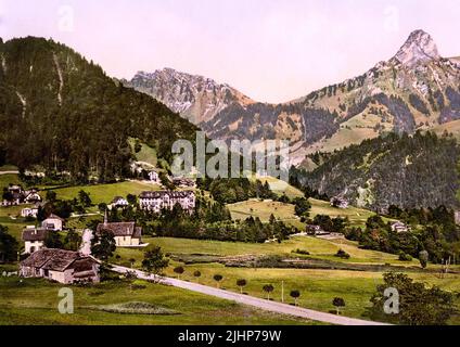 Les Avants and Dent de Jaman, Vaud, Switzerland 1890. Stock Photo