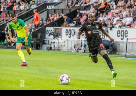 Herning, Denmark. 19th July, 2022. Edward Chilufya (18) of FC Midtjylland seen during the UEFA Champions League qualification match between FC Midtjylland and AEK Larnaca at MCH Arena in Herning. (Photo Credit: Gonzales Photo/Alamy Live News Stock Photo
