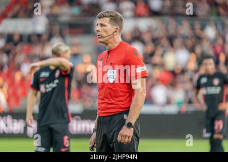 Herning, Denmark. 19th July, 2022. Referee Novak Simovic seen during the UEFA Champions League qualification match between FC Midtjylland and AEK Larnaca at MCH Arena in Herning. (Photo Credit: Gonzales Photo/Alamy Live News Stock Photo