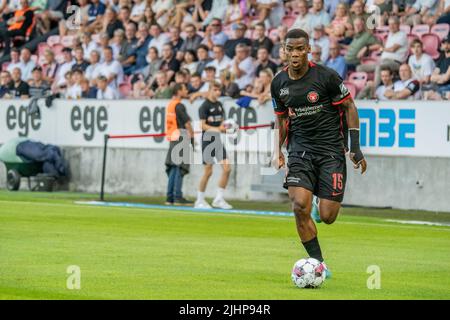 Herning, Denmark. 19th July, 2022. Raphael Onyedika (15) of FC Midtjylland seen during the UEFA Champions League qualification match between FC Midtjylland and AEK Larnaca at MCH Arena in Herning. (Photo Credit: Gonzales Photo/Alamy Live News Stock Photo