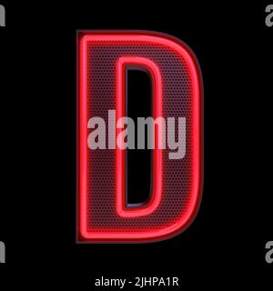 Neon retro Light Alphabet letter D isolated on a black background with Clipping Path. 3d illustration. Stock Photo