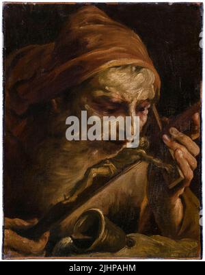 Giuseppe Maria Crespi, Anthony the Abbot Kissing the Crucifix, painting in oil on canvas, 1701-1747 Stock Photo