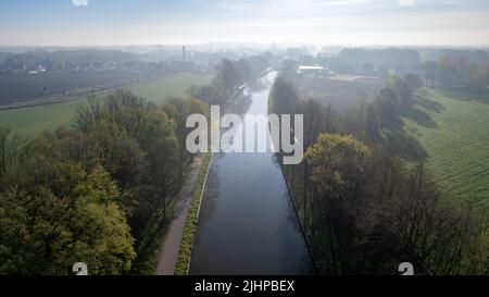 Panoramic view from a drone flying over the river. Picturesque photo wallpaper. Discover the beauty of earth. High quality photo Stock Photo