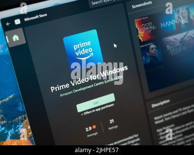 Galati, Romania - June 19, 2022: Prime Video application available on Microsoft Store for Windows 11 Stock Photo