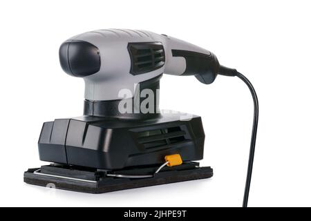 Orbital sander angle view close up. Isolated on white background, clipping path included Stock Photo