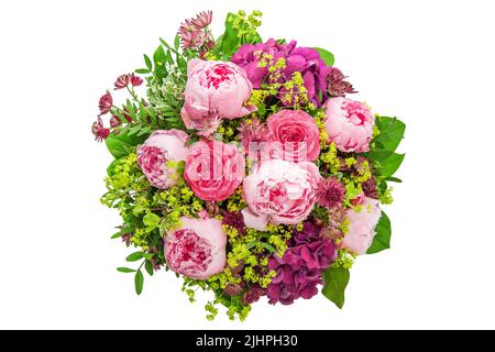 Bouquet pink peony on white background. Festive flowers arrangement Stock Photo