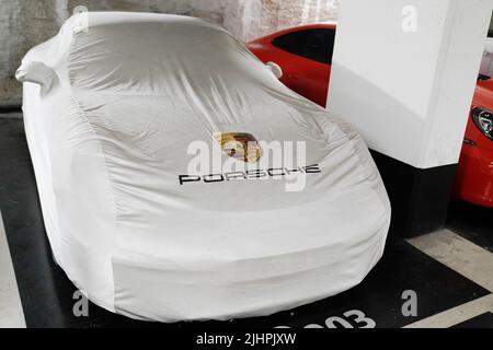 Bordeaux , Aquitaine  France - 07 14 2022 : porsche 911 logo brand and text sign sport on car cover Stock Photo