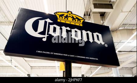 Bordeaux , Aquitaine  France - 06 25 2022 : Corona Extra Beer logo brand and text sign on market panel advertising Stock Photo