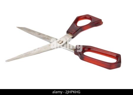 Vintage rust iron scissors with black handle isolated on white ...