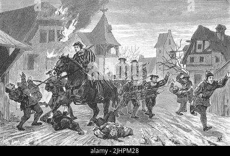 German Peasants' War, 1524-1526, The peasants raid Kempten, historical, digital improved reproduction of an original from the 19th century Stock Photo