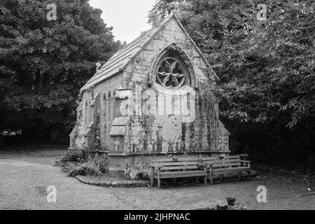 Gothic Mausoleum of the Pendarvis Family (1854) in the grounds of St John the Evangelist church at Treslothan, Camborne Stock Photo