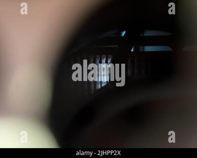 Paris, France - Mar 18, 2022: Abstract view of cooling component radiator inside Apple Computers Mac Pro workstation during the sales launch at the Apple Inc. flagship store Stock Photo