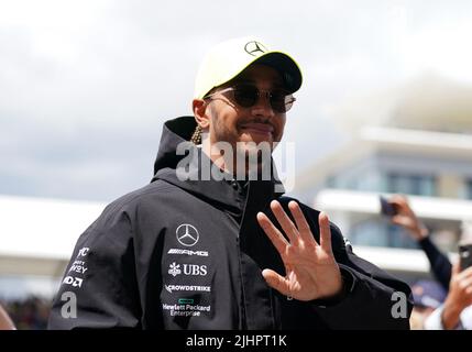 File photo dated 03-07-2022 of Lewis Hamilton, who will not take part in first practice for the French Grand Prix on Friday, with reserve driver Nyck De Vries behind the wheel of his Mercedes instead. Issue date: Wednesday July 20, 2022. Stock Photo