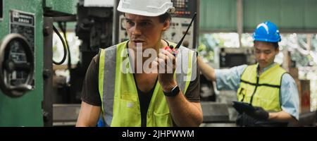 Engineer talk and analyze working on radio communication in industry Stock Photo