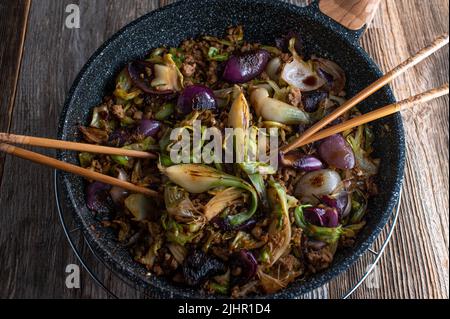 Ground pork stir fry with vegetables Stock Photo