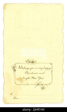 Original inside of Victorian or Edwardian era Christmas Greetings card,  circa 1905 Stock Photo