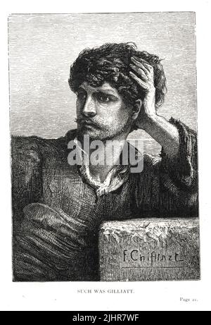 Portrait of Gilliatt. 'Such was Gilliatt'. First part, Book I, chapter VI.  Illustration from a set of 56 engravings published in the English edition of 'Les Travailleurs de la Mer' ('Toilers of the Sea'), by Victor Hugo, published in 1869 by Sampson Low, Son and Marston.  Illustrator: François-Nicolas Chifflart. Stock Photo