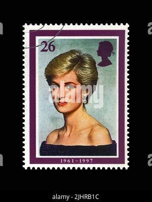 Princess Diana. canceled stamp printed in United Kingdom (Great Britain) dedicated to the memory of Lady Di, UNITED KINGDOM (GREAT BRITAIN). Stock Photo