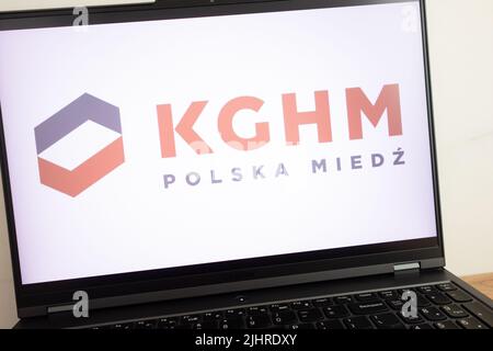 KONSKIE, POLAND - July 19, 2022: KGHM Polska Miedz SA corporation logo displayed on laptop computer screen Stock Photo