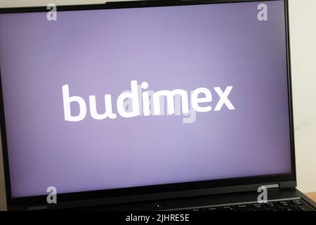 KONSKIE, POLAND - July 19, 2022: Budimex SA construction company logo displayed on laptop computer screen Stock Photo