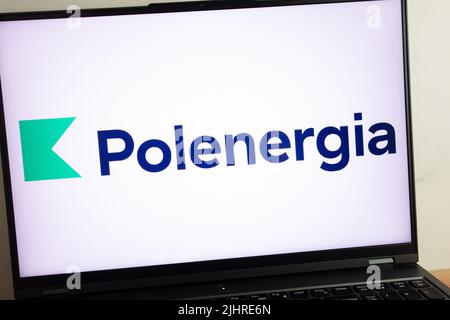 KONSKIE, POLAND - July 19, 2022: Polenergia SA company logo displayed on laptop computer screen Stock Photo