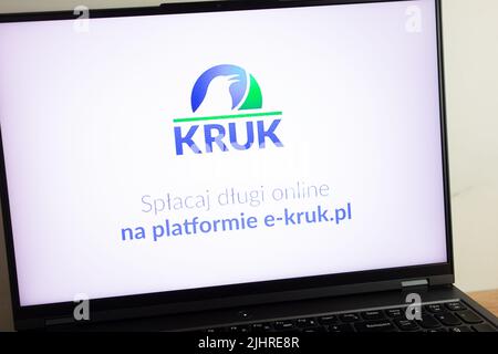 KONSKIE, POLAND - July 19, 2022: FW Kruk SA company logo displayed on laptop computer screen Stock Photo