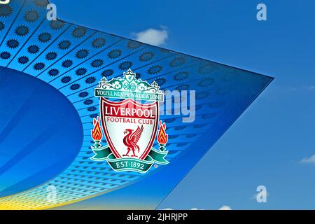 Liverpol FC on UEFA Champions League Final 2018 Symbols in Kiev, Ukraine . FC Real Madrid and FC Liverpool Final Stock Photo