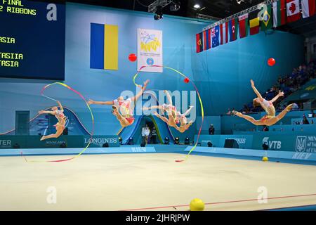 32nd Rhythmic Gymnastics World Championships 2013 in Kiev, Ukraine. Russian gymnast command during the tournament. Stock Photo