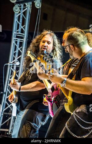 Nahevia's concert at the first edition of the Lepanto Rock festival held in the bullring of Villarejo de Salvanes on July 9, 2022. Stock Photo