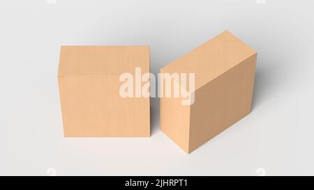 Two cardboard boxes mock up. Square gift boxes on white background. Above view Stock Photo