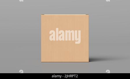 Cardboard box mock up. Square gift box on gray background. Front view Stock Photo