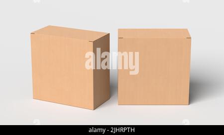 Two cardboard boxes mock up. Square gift boxes on white background. Above view Stock Photo