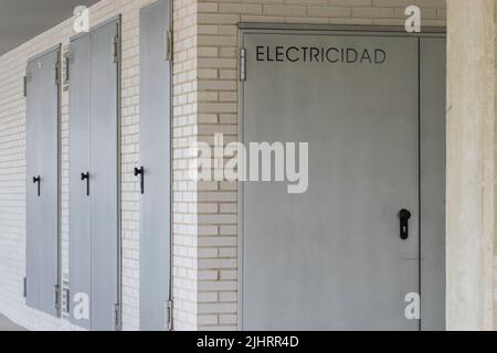 Electricidad-Electricity. Electrical cabinets in the basement of a residential building Stock Photo