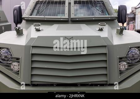 Ukrainian Border, Poland. 16th July, 2022. One of the 11 new Italian-made MLS SHIELD armoured vehicles that will be delivered to the Airborne Assault Forces of Ukraine. The armoured vehicles bought by the Poroshenko Foundation together with volunteers, are already near the Ukrainian border and will soon be at the front. The 11 brand new armoured vehicles of the NATO standard are at the Polish border and this is the first time new combat armoured vehicles are sold to volunteers and benefactors, Poroshenko said. Credit: SOPA Images Limited/Alamy Live News Stock Photo