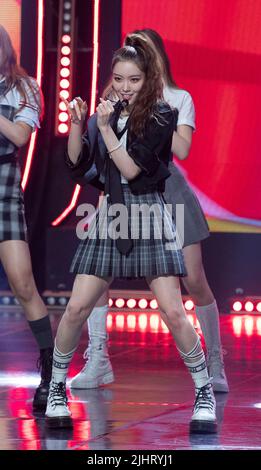 Goyang, South Korea. 20th July, 2022. Japanese K-Pop girl group XG, performs on the stage during a MBC TV K-Pop music chart program “Show Champion” at MBC Dream Center in Goyang, South Korea on July 20, 2022. (Photo by Lee Young-ho/Sipa USA) Credit: Sipa USA/Alamy Live News Stock Photo