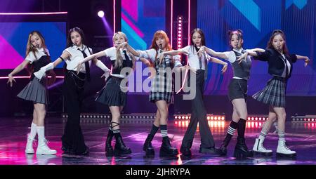 Goyang, South Korea. 20th July, 2022. Japanese K-Pop girl group XG, performs on the stage during a MBC TV K-Pop music chart program “Show Champion” at MBC Dream Center in Goyang, South Korea on July 20, 2022. (Photo by Lee Young-ho/Sipa USA) Credit: Sipa USA/Alamy Live News Stock Photo